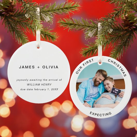 初めてのクリスマスが写真をミニマル期待 セラミックオーナメント