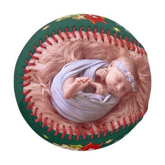 初めてのクリスマスが家族の写真を残す 野球ボール (正面左)