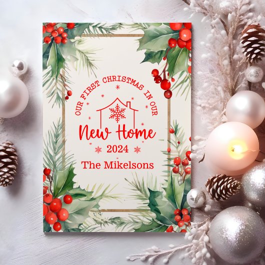 初めてのクリスマスが我々の新しい家の緑に シーズンカード