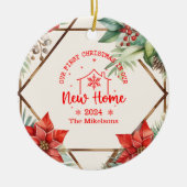 初めてのクリスマスが我々の新しい家の緑に セラミックオーナメント (正面)