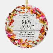 初めてのクリスマスが新しい家にパーソナライズされた セラミックオーナメント (正面)