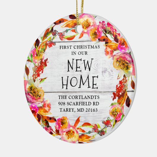 初めてのクリスマスが新しい家にパーソナライズされた セラミックオーナメント (左)