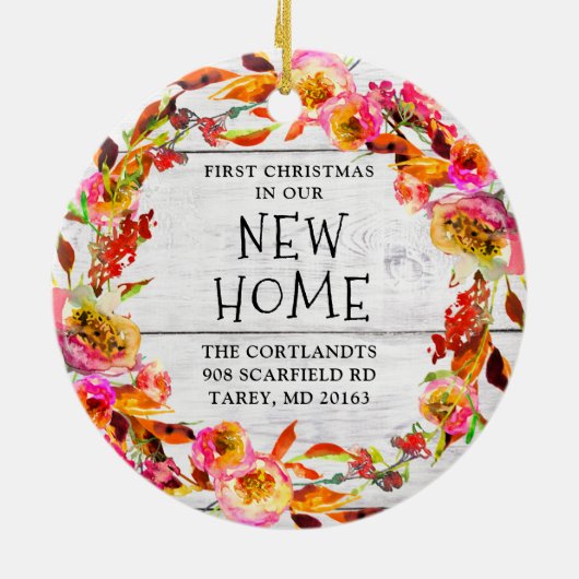 初めてのクリスマスが新しい家にパーソナライズされた セラミックオーナメント (裏面)