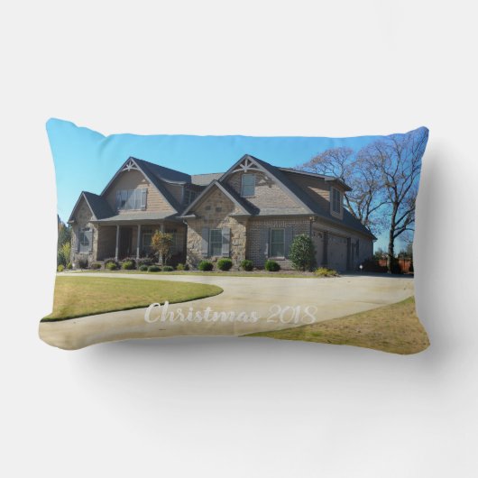 初めてのクリスマスが新しい家に入り、写真枕 ランバークッション (正面)