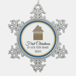 初めてのクリスマスが新しい家に スノーフレークピューターオーナメント