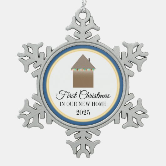 初めてのクリスマスが新しい家に スノーフレークピューターオーナメント (正面)