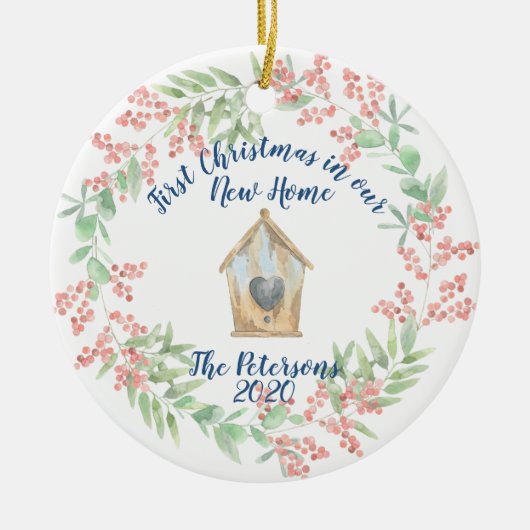 初めてのクリスマスが新しい家に セラミックオーナメント (正面)