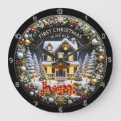 初めてのクリスマスが新しい家に ラージ壁時計 (正面)