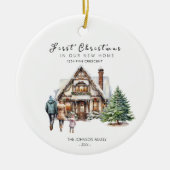 初めてのクリスマスが新しい家に | 1子ファミリ セラミックオーナメント (正面)
