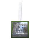 初めてのクリスマスが新しい家の写真に キューブオーナメント (正面)