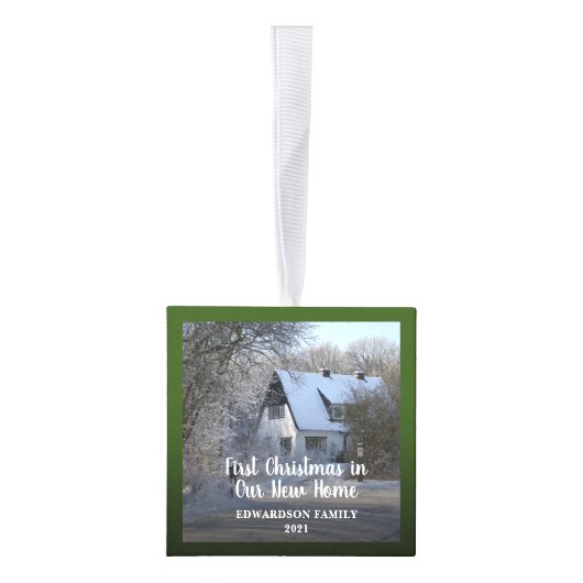 初めてのクリスマスが新しい家の写真に キューブオーナメント (右)