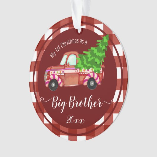 初めてのクリスマスが赤兄弟トラックの写真 オーナメント (正面)