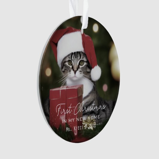初めてのクリスマスが飼い始めたかわいい猫ペット オーナメント (正面)
