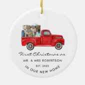 初めてのクリスマスたち赤トラック夫妻ニューホーム セラミックオーナメント (裏面)