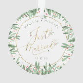 初めてのクリスマスたった今結婚しましたフェスティバル日付 オーナメント (裏面)