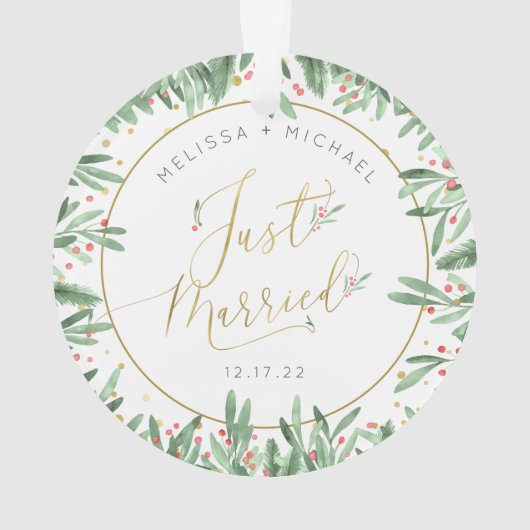 初めてのクリスマスたった今結婚しましたフェスティバル日付 オーナメント (裏面)