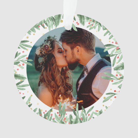 初めてのクリスマスたった今結婚しましたフェスティバル日付 オーナメント (正面)