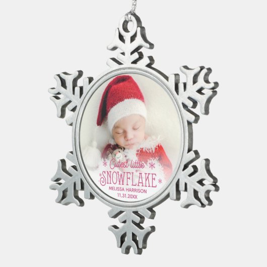 初めてのクリスマスで最も可愛い小さな雪片の写真 スノーフレークピューターオーナメント (右)