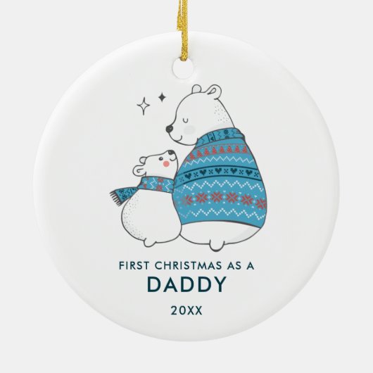 初めてのクリスマスとしてダディパーソナライズされた・ウィンターベア セラミックオーナメント (裏面)