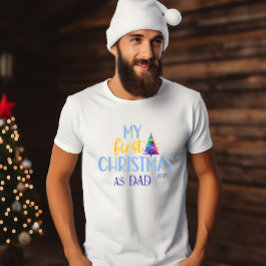 初めてのクリスマスとしてパパ水の色ネオンクリスマスツリー Tシャツ