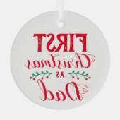 初めてのクリスマスとしてパパ赤レタリング白 ガラスオーナメント (裏面)