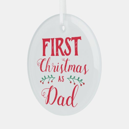 初めてのクリスマスとしてパパ赤レタリング白 ガラスオーナメント (正面左)