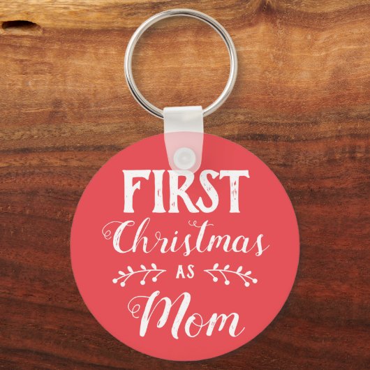 初めてのクリスマスとしてママ家族の一致ホワイト文字 キーホルダー (正面)