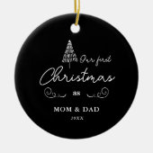 初めてのクリスマスとしてママ&パパかわいい木 セラミックオーナメント (正面)