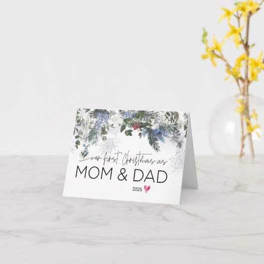 初めてのクリスマスとしてママ&パパ新しい親クリスマスカード カード (黄色い花)