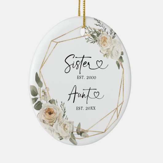 初めてのクリスマスとして叔母の白フローラ幾何学的 セラミックオーナメント (右)