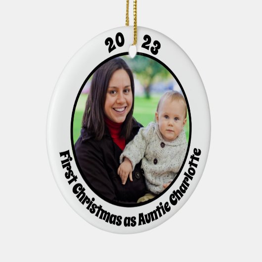 初めてのクリスマスとして叔母2フォトモダンタイポグラフィ セラミックオーナメント (右)