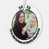 初めてのクリスマスとして叔母2フォトモダンタイポグラフィ セラミックオーナメント (左)