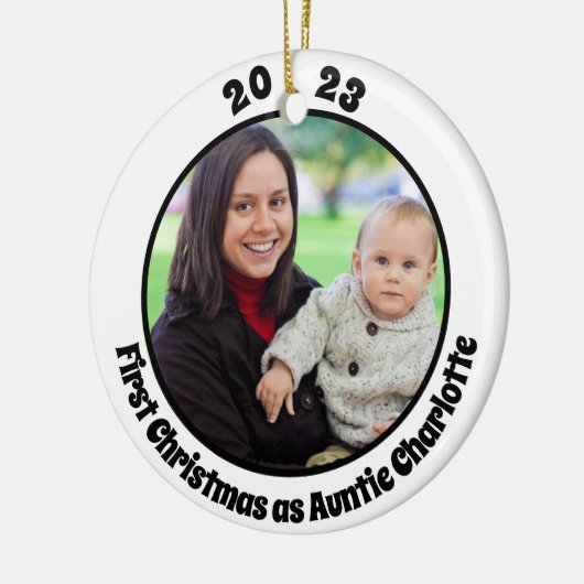 初めてのクリスマスとして叔母2フォトモダンタイポグラフィ セラミックオーナメント (左)
