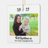 初めてのクリスマスとして叔母2写真2面シンプル セラミックオーナメント (左)