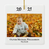 初めてのクリスマスとして叔母2写真2面シンプル セラミックオーナメント (裏面)