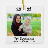 初めてのクリスマスとして叔母2写真2面シンプル セラミックオーナメント (正面)