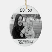 初めてのクリスマスとして叔母2写真2面B&W セラミックオーナメント (右)