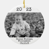初めてのクリスマスとして叔母2写真2面B&W セラミックオーナメント (裏面)