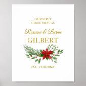 初めてのクリスマスとして引用文とポインセティアスデザイン ポスター (正面)