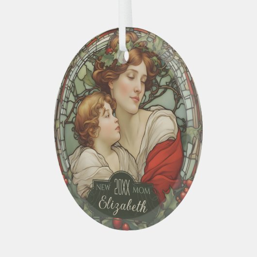 初めてのクリスマスとして新しい母のステンドグラスオーナメント ガラスオーナメント (正面左)