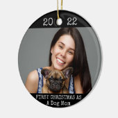 初めてのクリスマスとして犬の母2写真2サイド黒 セラミックオーナメント (左)