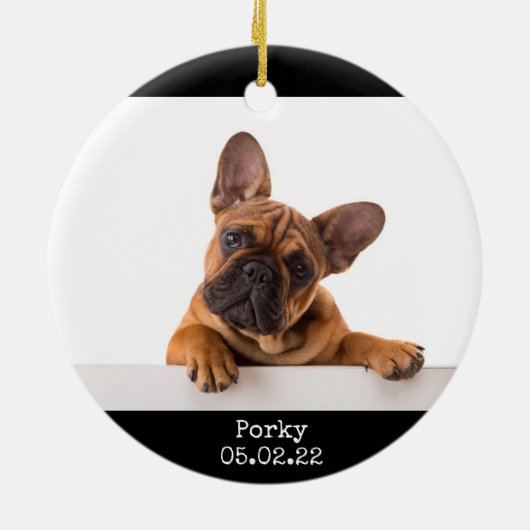 初めてのクリスマスとして犬の母2写真2サイド黒 セラミックオーナメント (裏面)