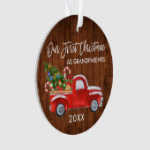 初めてのクリスマスとして祖父母ウッドトラックキャンディ オーナメント (正面)