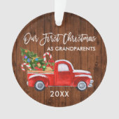 初めてのクリスマスとして祖父母ウッドトラックキャンディ オーナメント (正面)