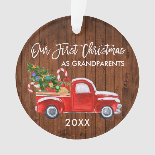初めてのクリスマスとして祖父母ウッドトラックキャンディ オーナメント (正面)