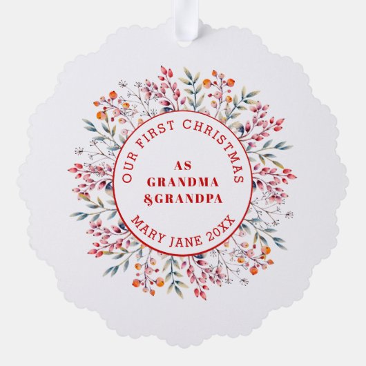 初めてのクリスマスとして祖父母ベリーフレーム写真 オーナメントカード (裏面)