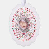 初めてのクリスマスとして祖父母ベリーフレーム写真 オーナメントカード (左)