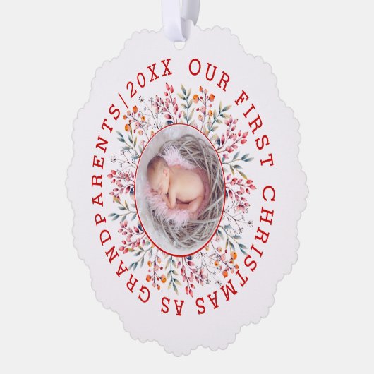 初めてのクリスマスとして祖父母ベリーフレーム写真 オーナメントカード (左)