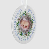 初めてのクリスマスとして祖父母リース青い写真 オーナメント (正面)