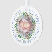 初めてのクリスマスとして祖父母リース青い写真 オーナメント (正面)